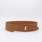 Striped embossed wide waist belt in cowhide leather for dress
