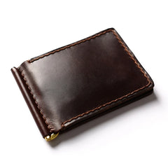 Genuine leather wallet with stainless steel spring money clip