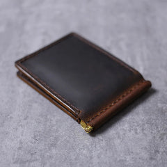Genuine leather wallet with stainless steel spring money clip