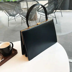 Vintage clip-top tote in PU leather