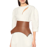Arc design wide corset waist belt in sheepskin leather