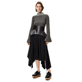 Arc design wide corset waist belt in sheepskin leather