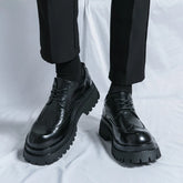 Thick soled casual men's leather shoes Classic Black Brown style Leisure Business Office Height increasing groomsmen shoes