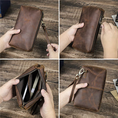CONTACT'S Vintage Men's Clutch Bag RFID Genuine Leather Clutch Wallet Bag Casual Long Purse Large Capacity Travel Handbag Male
