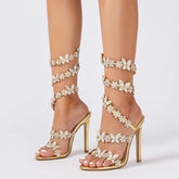 Peep toe butterfly knot crystal sandal with thin heel