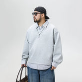 Autumn Splice Stripe Shirt Collar Oversize Sweatshirt Men Loose Casual Streetwear Fashion Pullover Sweatshirts Hoodie Tops