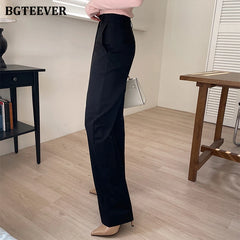 High waist straight suit pants with pockets for office wear