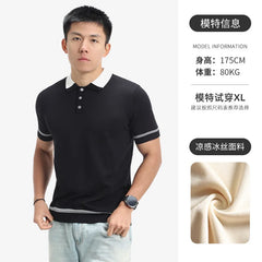 Summer Knitted Polo Shirts Men Vintage Fashion Loose Business Casual Short Sleeve T-shirt Cool Breathable Sweater T Shirt Tops