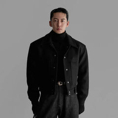 IEFB Retro Minimalist Warm Men's Workwear Wool Jacket Solid Color Turn Down Collar Long Sleeves Coat Winter New Tide 9X2085