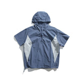 Summer New Japanese Style Color Block Hooded Windbreaker - Men's Casual Short Sleeve Outdoor Sports Jacket