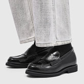 Men's Black Patent Leather Loafers – Formal Slip-On Dress Shoes with Square Toe, Elegant Business and Wedding Shoes for Men