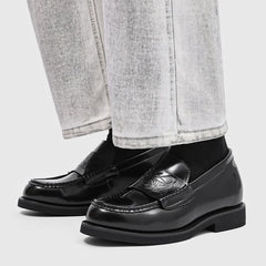 Men's Black Patent Leather Loafers – Formal Slip-On Dress Shoes with Square Toe, Elegant Business and Wedding Shoes for Men