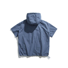 Summer New Japanese Style Color Block Hooded Windbreaker - Men's Casual Short Sleeve Outdoor Sports Jacket