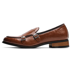 Men's Black Leather Loafers Double Monk Strap Slip-On Dress Shoes Formal Business Casual Shoes Comfortable Office Shoes 2026 New