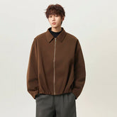 IEFB Back Pleated Design Men's Jackets Woolen Lapel Solid Color Curved Knife Sleeve Korean Style Zipper Male Coats Simple 9X1617