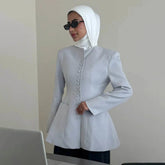 Round neck single-button waist-hugging solid blazer