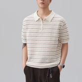 Summer Short Sleeve Knitted Stripe Polo Shirt Men Business Casual Fashion Vintage Commute T-shirts Male Streetwear Tshirt Tops