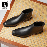 Men Chelsea Boots Genuine Leather Botas Wedding Dress Shoes for Male Formal Business Ankle Boot Winter Warm Black