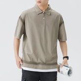 Men Splice Hem Vintage Washed Fashion Loose Casual Short Sleeve T-shirt Cityboy Summer Streetwear Polo Shirt