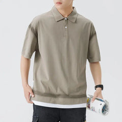 Men Splice Hem Vintage Washed Fashion Loose Casual Short Sleeve T-shirt Cityboy Summer Streetwear Polo Shirt