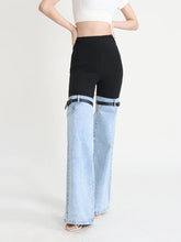 High waist flare jeans in denim patchwork
