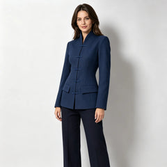 Mandarin collar frog button slim fit blazer