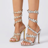 Peep toe butterfly knot crystal sandal with thin heel
