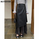 Slim PU leather skirt with mesh patchwork panel