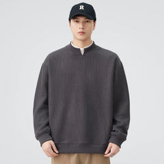 Double Collar Pullover Sweatshirt Men Loose Casual Streetwear Fashion Long Sleeve Hoodie Sweatshirts Tops