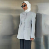 Round neck single-button waist-hugging solid blazer
