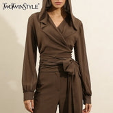 Lace-Up Spliced Loose Shirt