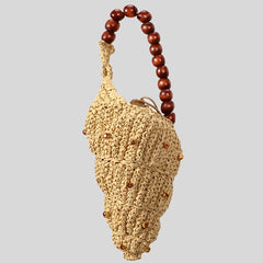 Conch shell woven straw bag with bead strap