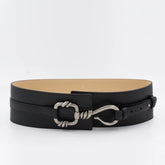 Antique silver buckle wide leather belt for women's dress