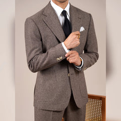 Wool Blend Suit Set For Men Fall Winter Style Notched Lapel Commuter Herringbone Pattern Casual Business Blazer Men Tuxedo Suit