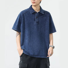 Men Summer Streetwear Outdoor Fashion Knitted Denim Loose Casual Plus Size Short Sleeve Polo Shirt Cityboy T-shirts Man T Shirts