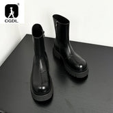 High Quality Fashion Mens Boots Black Boots Fashion Casual British Style Thick Bottomed Mid-top Chelsea Boots Large Size 37-44