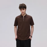 Henry Collar Slim Fit Knitted Short Sleeve T Shirt Men Summer Fashion Semi-zipper Stand Collar Loose Casual T-shirt Tops