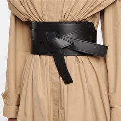 Bow detail wide waist belt in soft cowhide leather for dress