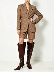 Pointed toe wide-tube knee-high boot with low heel and side zipper