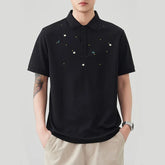 Summer High Elastic T Shirt Men Embroidery Short Sleeve Loose Casual Polo Shirt Male T-shirts