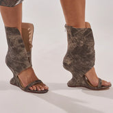 One-strap hollow sandal boot with side zipper in leather