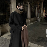 Men's Lamb wool Patchwork Woolen Overcoat Men High-end Stand Collar Casual Loose Korean Style Winter New Elegant Trench Coat