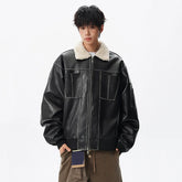 IEFB High Street Men's Padded Jackets Lamb Wool Patchwork Turn-down Collar Contrast Color Vintage Male Cotton Coats New 9X1638