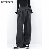 High waist floor-length wide-leg suit trousers with pockets