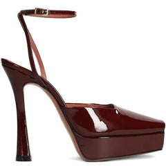 Square toe platform pump in patent leather with thin heel