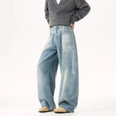 New Retro Floral Embroidered Curved Denim Pants For Man American Casual Streetwear Baggy Y2K Jeans Harajuku Letter Straight Jean