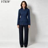 Mandarin collar frog button slim fit blazer