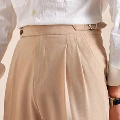 2025 New Italian Style Double Pleated Neapolitan Mens Formal Pants Casual Business Straight Leg High Waist Office Trousers Men