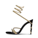 Open toe crystal ankle strap stiletto sandal