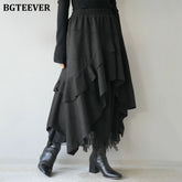 A-line mid-length irregular tassel skirt